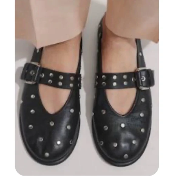 ME+EM Black Silver Studded Ballerina Flat 7 37 Leather Box + Bag Ballet - Picture 4 of 16